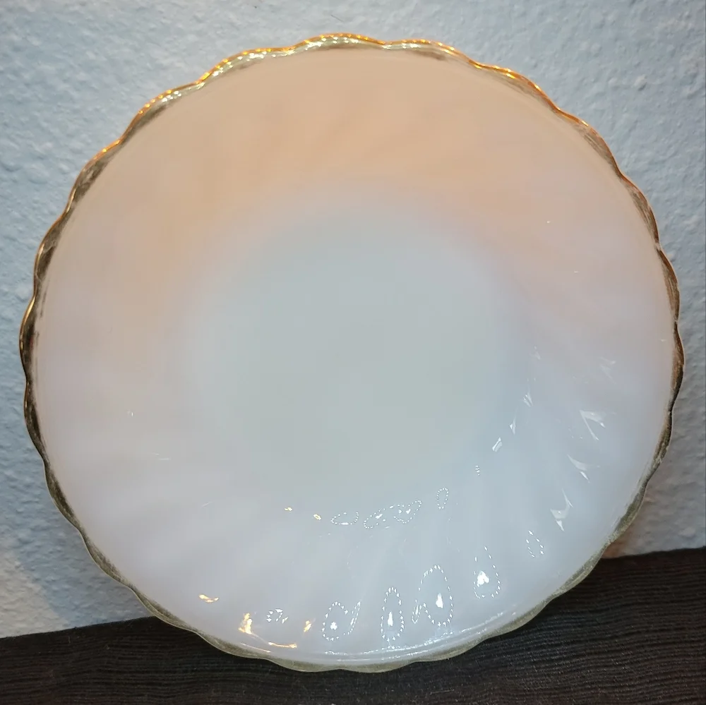 Vtg Dessert Fruit Sauce Dish Bowl Oven Proof Gold Trimmed White Glass